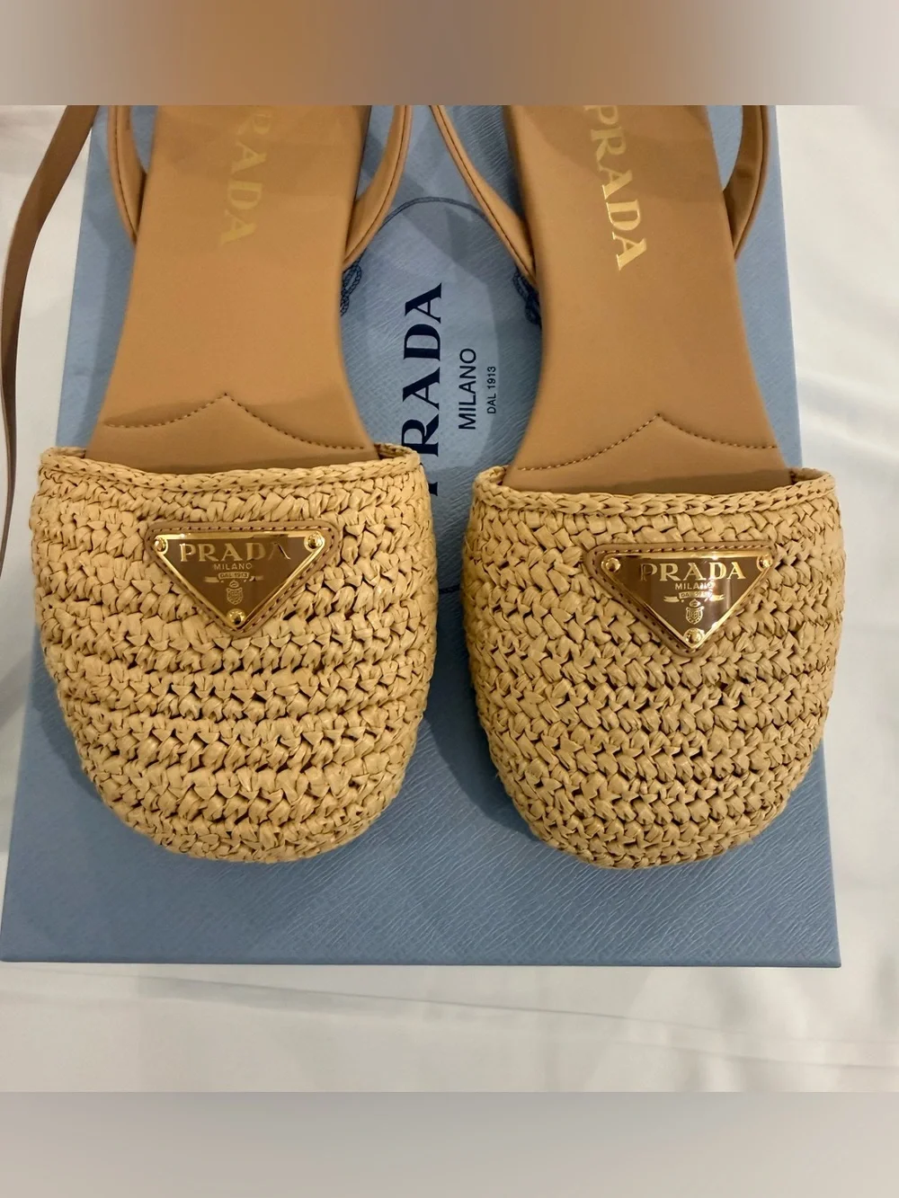 Prada Raffia Woven Wrap Up Sandals